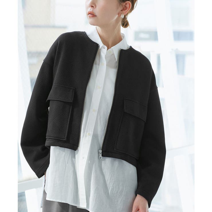 ブラック(01) | 幾何柄ジャガードショート丈ブルゾン | ROPE' PICNIC