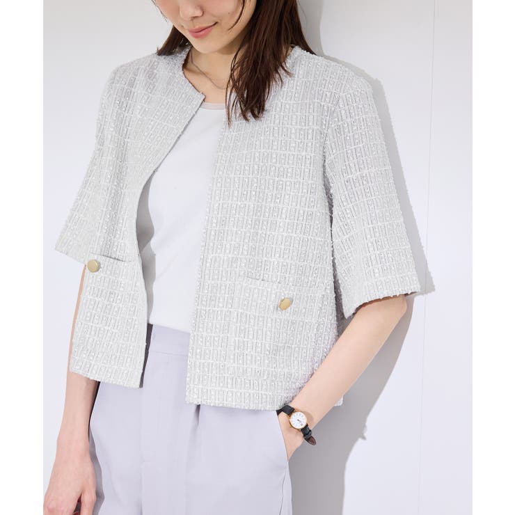 ライトグレー(08) | 【サマー・ツイード】ハーフスリーブジャケット | ROPE' PICNIC
