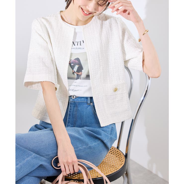 ホワイト(10) | 【サマー・ツイード】ハーフスリーブジャケット | ROPE' PICNIC