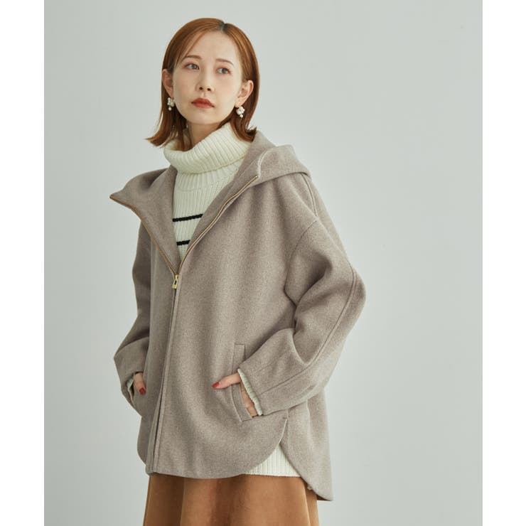 リンクコーデ/ジャージメルトンジップアップフーディコート[品番