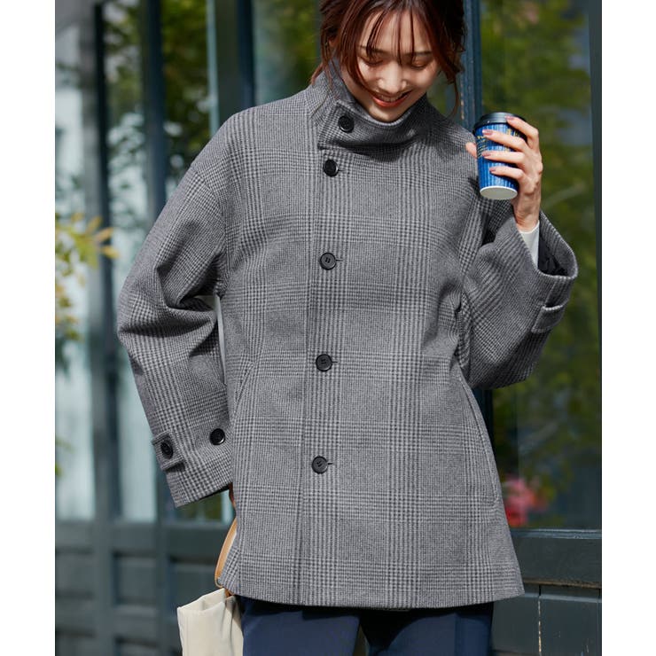 ジャージメルトンスタンドカラーミディ丈コート[品番：RPCW0039083