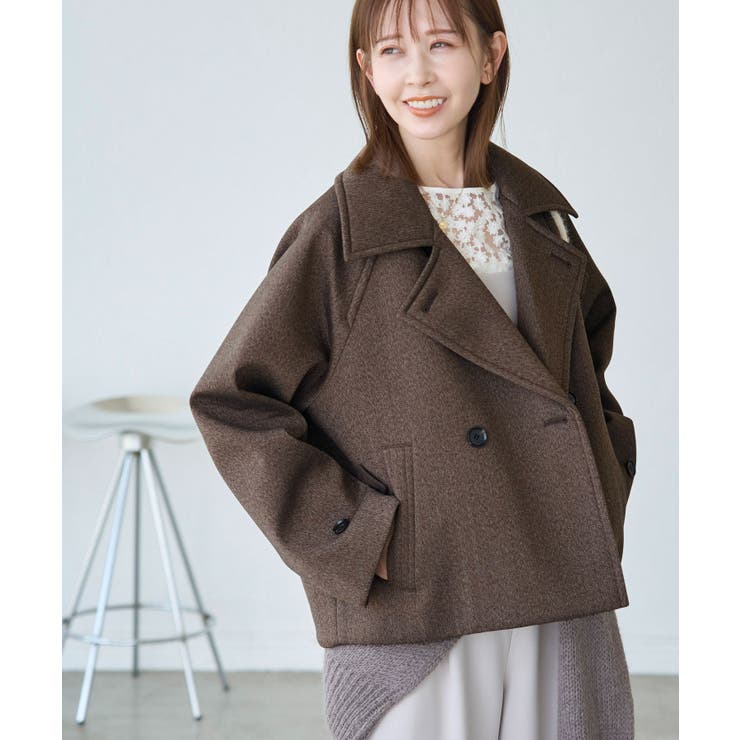 ヘリンボンボンディングスタンドカラーショートコート[品番