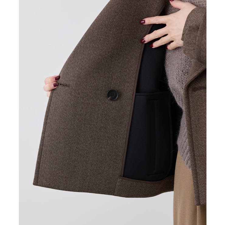 ヘリンボンボンディングスタンドカラーショートコート[品番