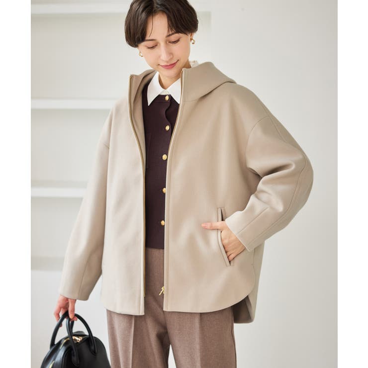 ベージュ(27) | ジャージーメルトンシリーズ ジップアップフーデッドコート 無地 | ROPE' PICNIC