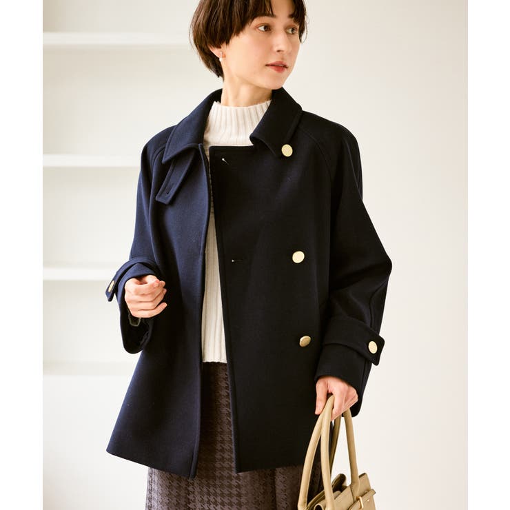 ネイビー(40) | ジャージーメルトンシリーズ 金ボタンミドル丈コート/リンクコーデ | ROPE' PICNIC
