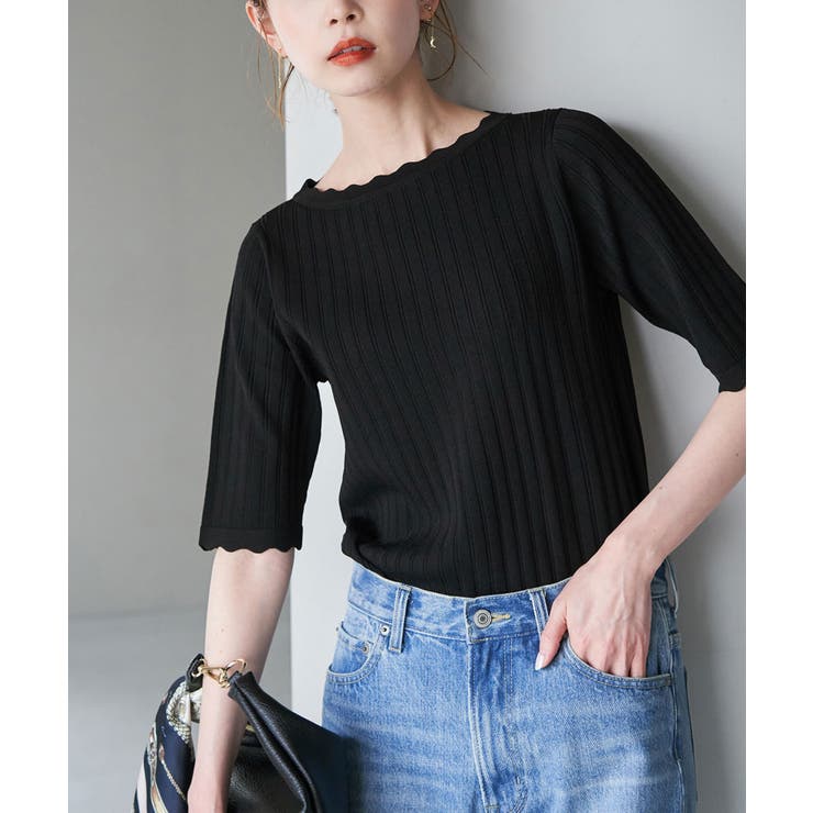 Beauty knit スカラップネックハーフスリーブニットプルオーバー | ROPE' PICNIC | 詳細画像10 