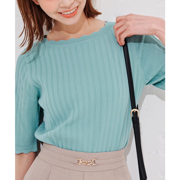 サックス(48) | Beauty knit スカラップネックハーフスリーブニットプルオーバー | ROPE' PICNIC