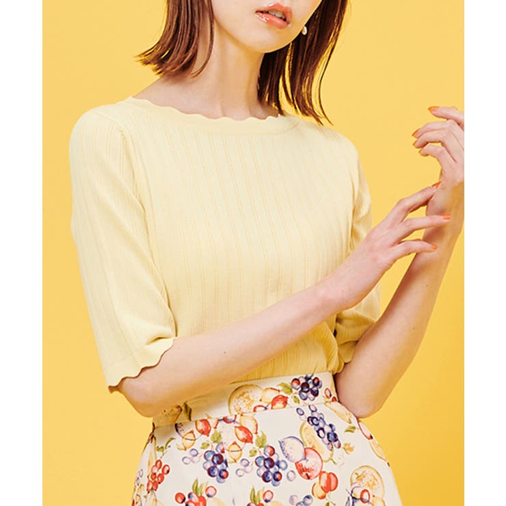 イエロー系(81) | Beauty knit スカラップネックハーフスリーブニットプルオーバー | ROPE' PICNIC