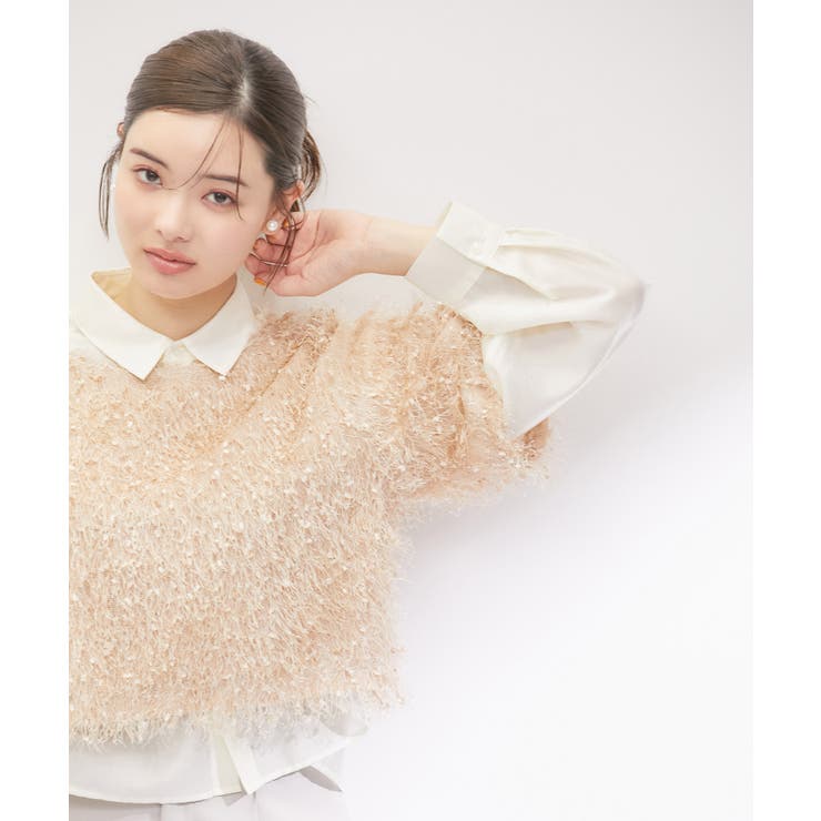 42 ロペ ROPE 花柄 レース ハイネック ブラウス シャツ トップス 白  