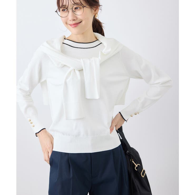 ライン入りニットプルオーバー/アンチピリング・洗濯機OK | ROPE' PICNIC | 詳細画像1 