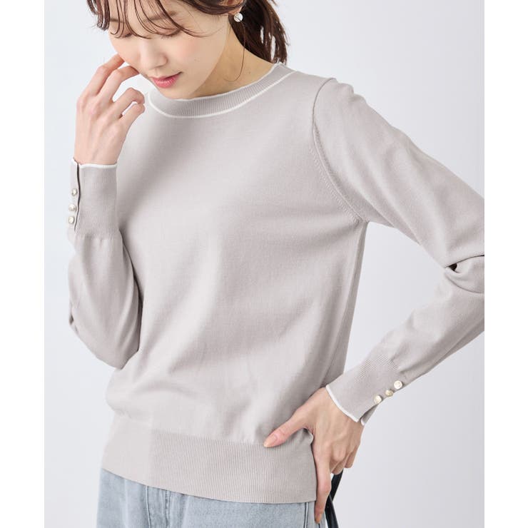 ライトグレー(08) | ライン入りニットプルオーバー/アンチピリング・洗濯機OK | ROPE' PICNIC