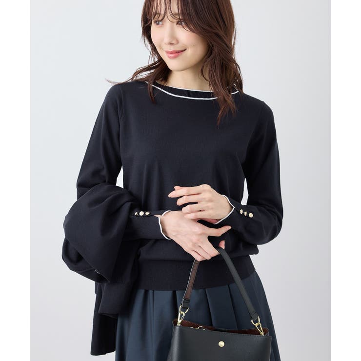 ネイビー(40) | ライン入りニットプルオーバー/アンチピリング・洗濯機OK | ROPE' PICNIC