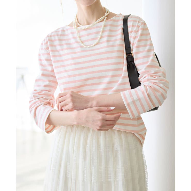 ピンク系(65) | 刺繍入りボーダーカットトップス | ROPE' PICNIC