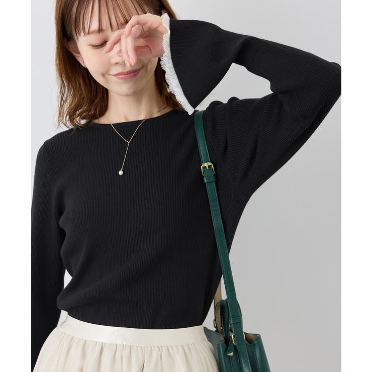 ブラック(01) | 袖口フレアシアーニットプルオーバー/洗濯機OK | ROPE' PICNIC