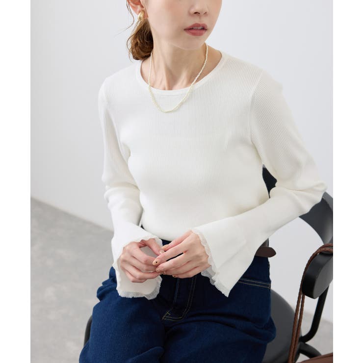 オフホワイト(15) | 袖口フレアシアーニットプルオーバー/洗濯機OK | ROPE' PICNIC