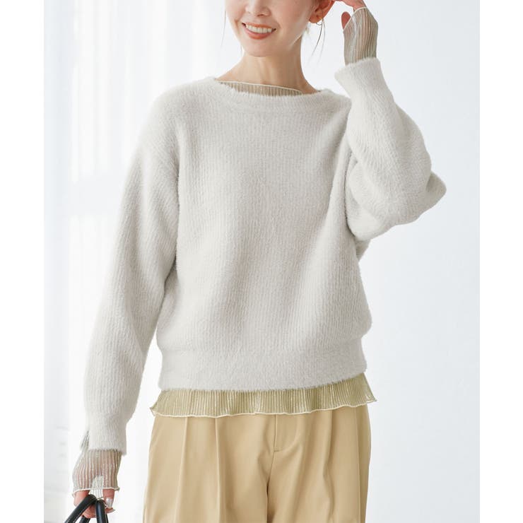 fluffy knitフラッフィーニット ふわふわMIXフェザーニットプルオーバ