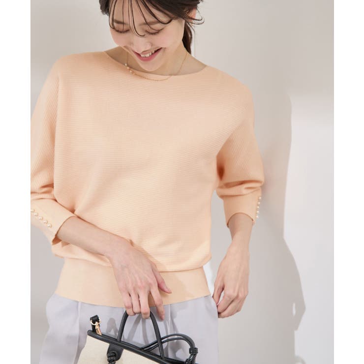 ピンク系(65) | アンジェリーナ7分袖パールドルマンニット | ROPE' PICNIC