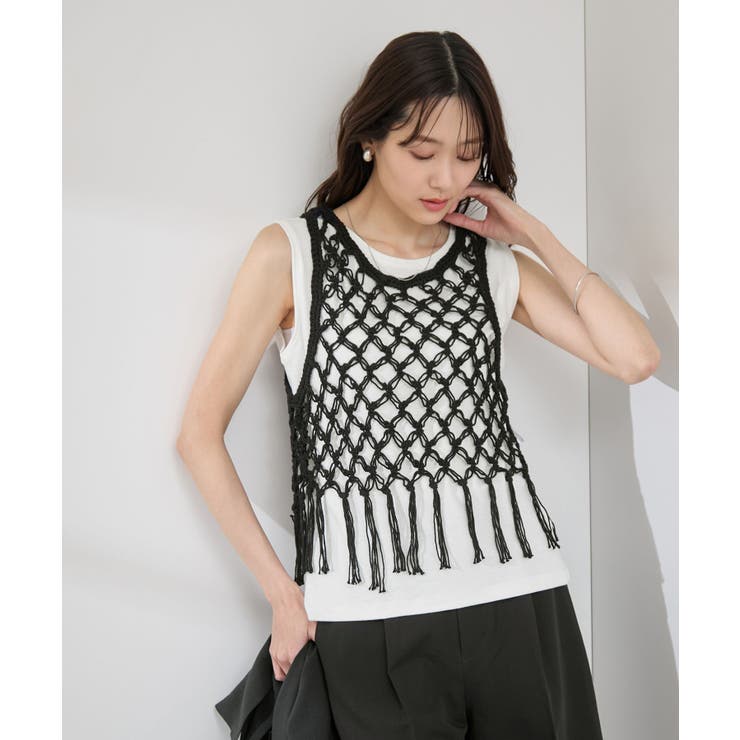 ブラック(01) | かぎ針ビスチェ×タンクトップセット | ROPE' PICNIC
