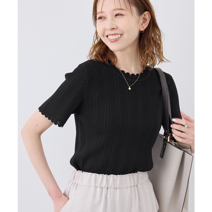 ブラック(01) | スカラップニットプルオーバー イージーケア UVカット | ROPE' PICNIC