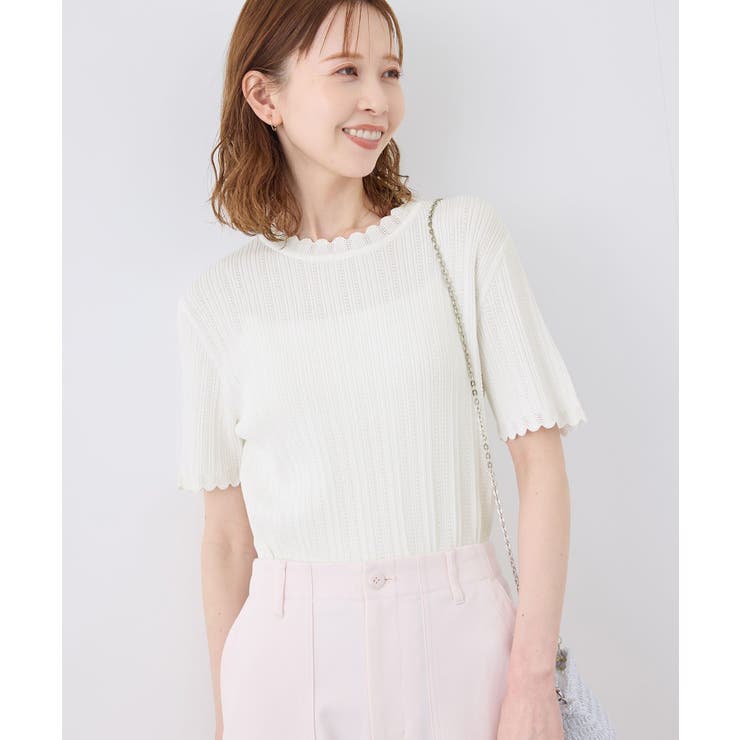 オフホワイト(15) | スカラップニットプルオーバー イージーケア UVカット | ROPE' PICNIC