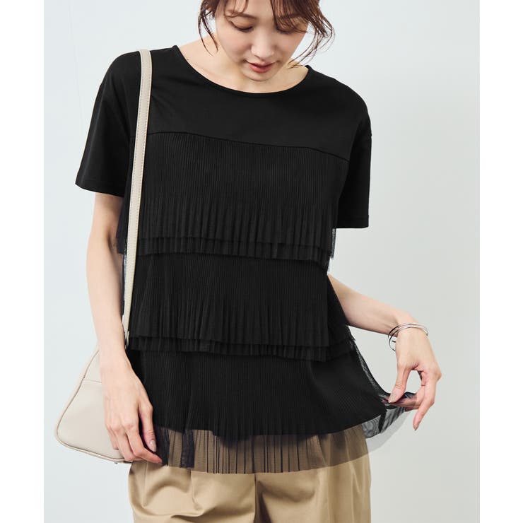 ブラック(01) | プリーツチュールドッキングTシャツ | ROPE' PICNIC