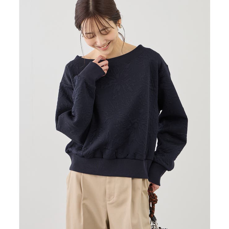 ネイビー(40) | 2WAYボートネック花柄ふくれジャガードプルオーバー | ROPE' PICNIC