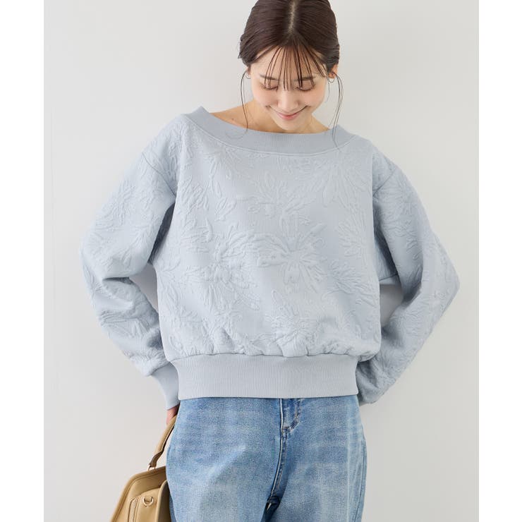 サックス(48) | 2WAYボートネック花柄ふくれジャガードプルオーバー | ROPE' PICNIC