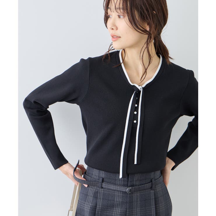 ブラック(01) | 配色リボンパールニット | ROPE' PICNIC