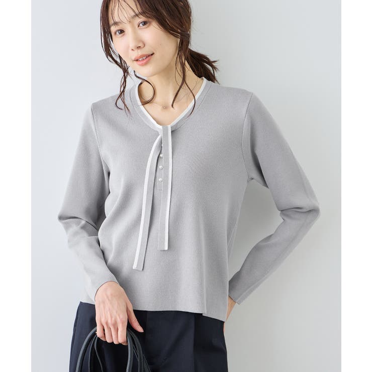 ライトグレー(08) | 配色リボンパールニット | ROPE' PICNIC