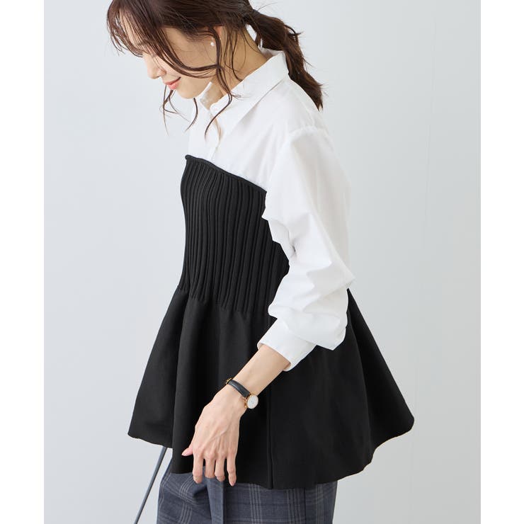 ブラック(01) | シャツドッキングペプラムニット | ROPE' PICNIC