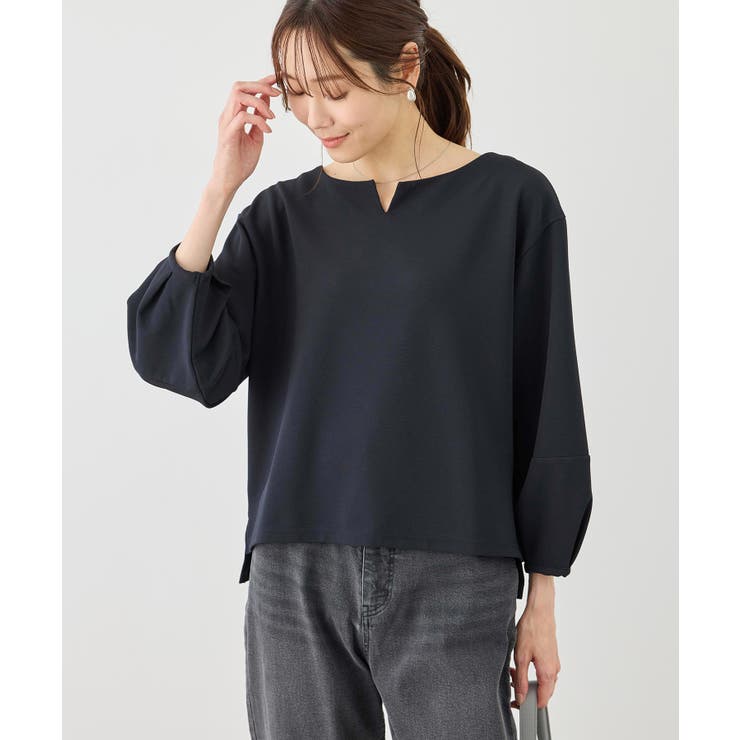 ネイビー(40) | ランタンスリーブリップルカットトップス | ROPE' PICNIC