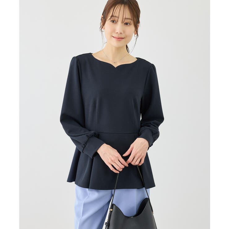 ネイビー(40) | カットジョーゼットハートネックペプラムプルオーバー | ROPE' PICNIC