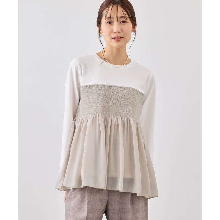 ベージュ系(29) | シャーリングビスチェ風ドッキングロングスリーブカットソー/リンクコーデ | ROPE' PICNIC