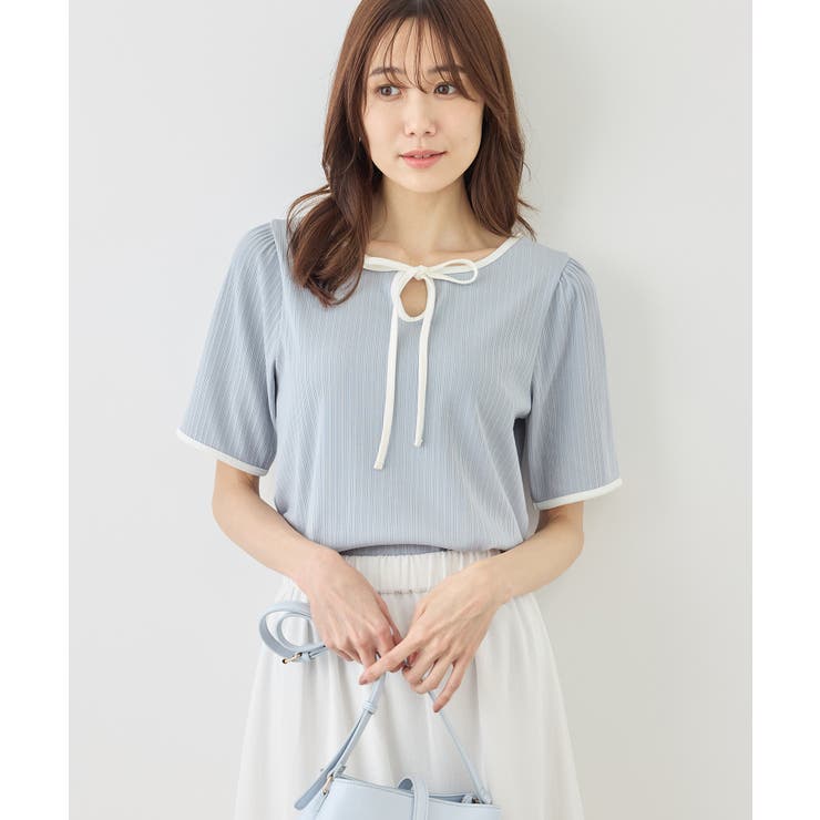 サックス(48) | 前後2WAY配色テレコリボンディテールトップス | ROPE' PICNIC