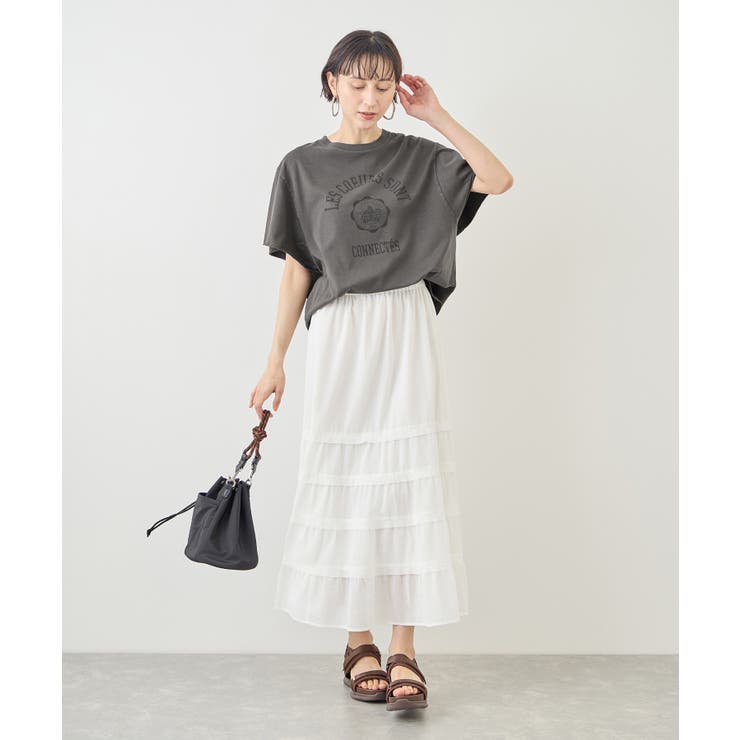 カレッジロゴプリントフレアスリーブピグメントTシャツ/リンクコーデ | ROPE' PICNIC | 詳細画像4 