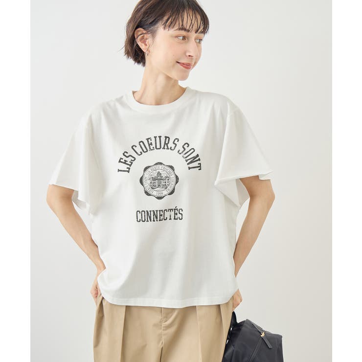 ホワイト(10) | カレッジロゴプリントフレアスリーブピグメントTシャツ/リンクコーデ | ROPE' PICNIC