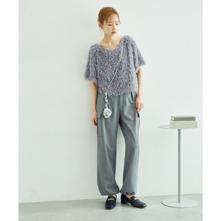 【emur/エミュール】フリンジハーフスリーブトップス/2WAY emur/エミュール】フリンジハーフスリーブトップス/2WAY｜J