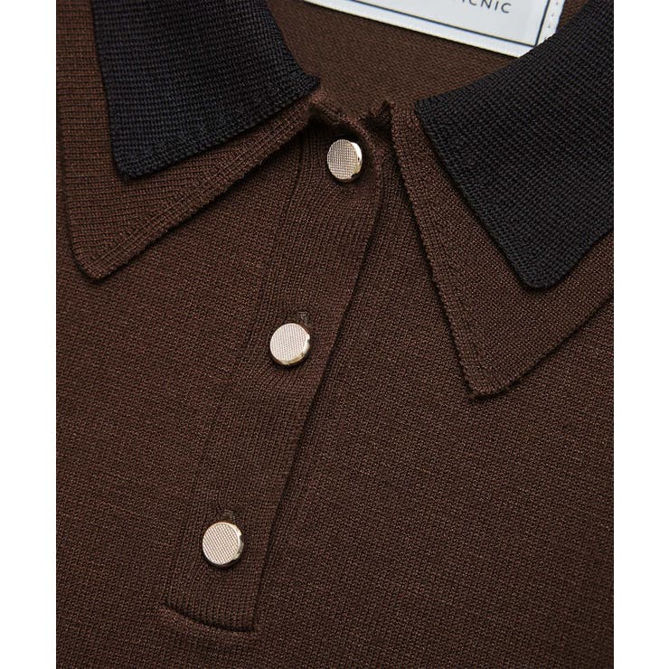 新色追加】バイカラーレイヤード風ニットポロシャツ[品番：RPCW0049706