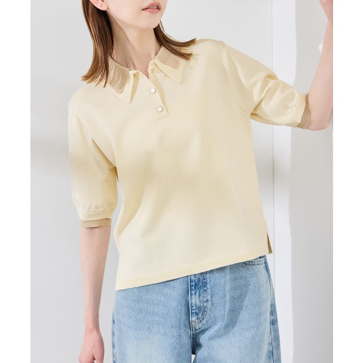 新色追加】バイカラーレイヤード風ニットポロシャツ[品番：RPCW0049706