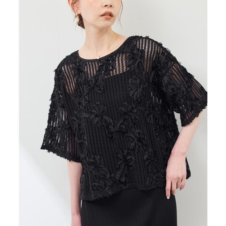 ブラック(01) | メッシュコード刺繍プルオーバー | ROPE' PICNIC