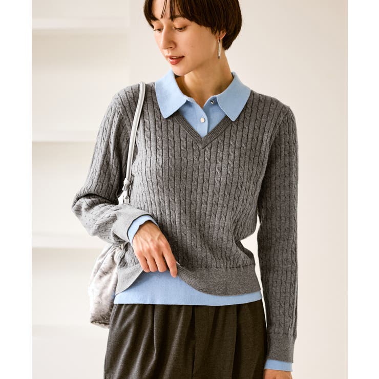 グレー(07) | 【新色追加】フェイクレイヤードニットプルオーバー | ROPE' PICNIC