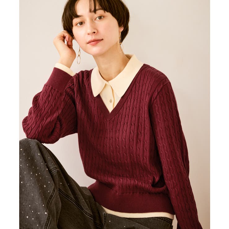 レンガ(75) | 【新色追加】フェイクレイヤードニットプルオーバー | ROPE' PICNIC