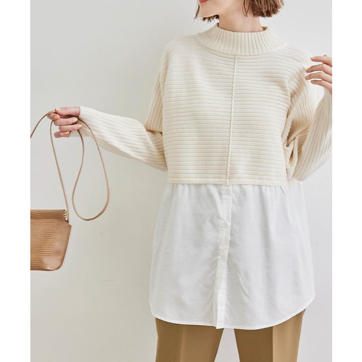 春まで着られる】シャツドッキングショート丈ニットプルオーバー[品番