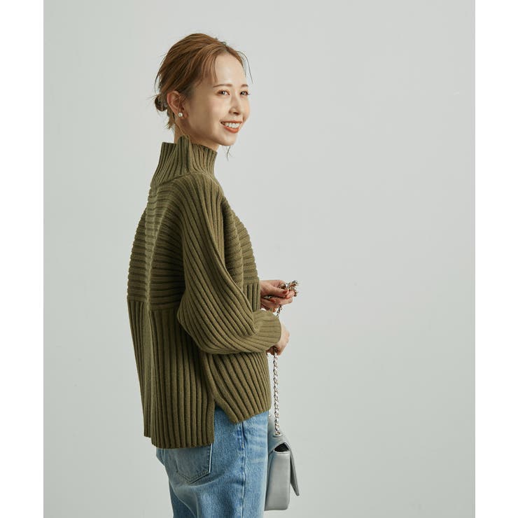 カーキ(36) | リブ切替ニットプルオーバー/WEB限定カラー:ベージュ | ROPE' PICNIC
