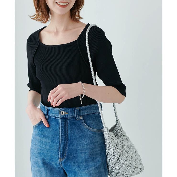 fitmore♡パイピングスクエアネックトップス フィットモア パイピング