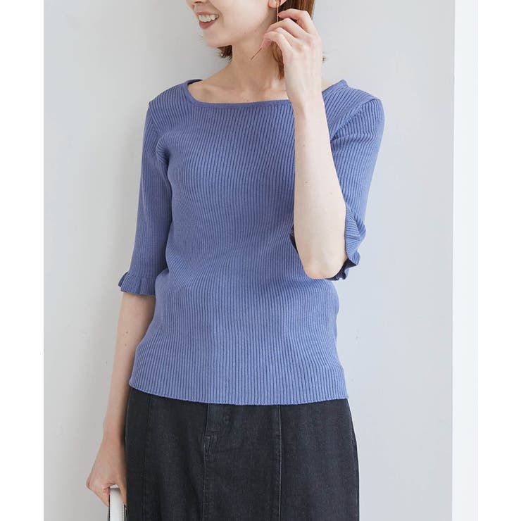 ブルー(44) | TRUE COTTON/袖フリルニットプルオーバー | ROPE' PICNIC