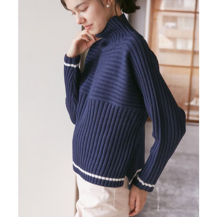 ネイビー系(41) | 【WEB限定カラーあり】アソートリブ切り替えニットプルオーバー リンクコーデ 新… | ROPE' PICNIC