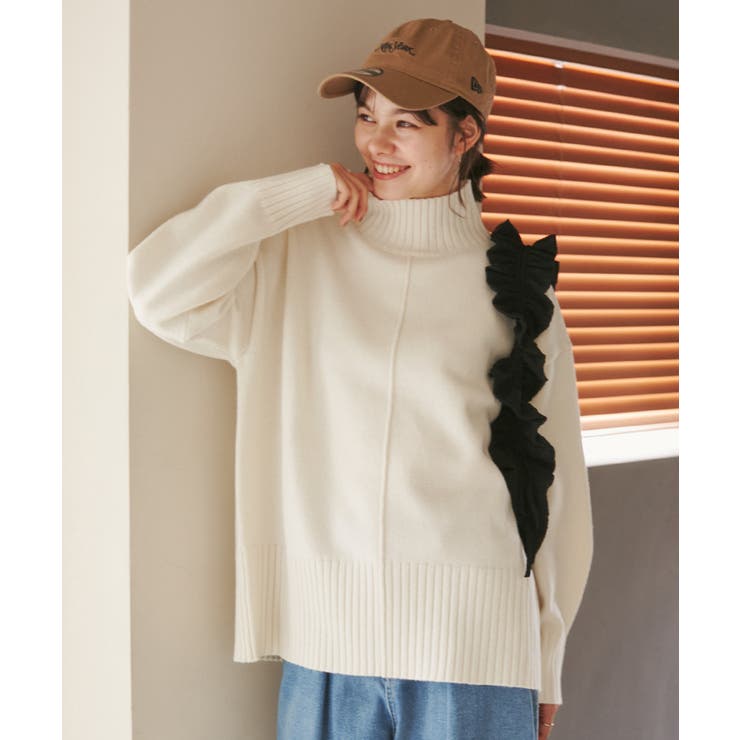 センターラインミドル丈ハイネックニットプルオーバー 帯電防止 洗濯機