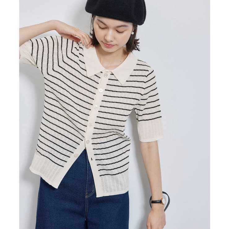 ハーフスリーブシアーポロニット | ROPE' PICNIC | 詳細画像1 