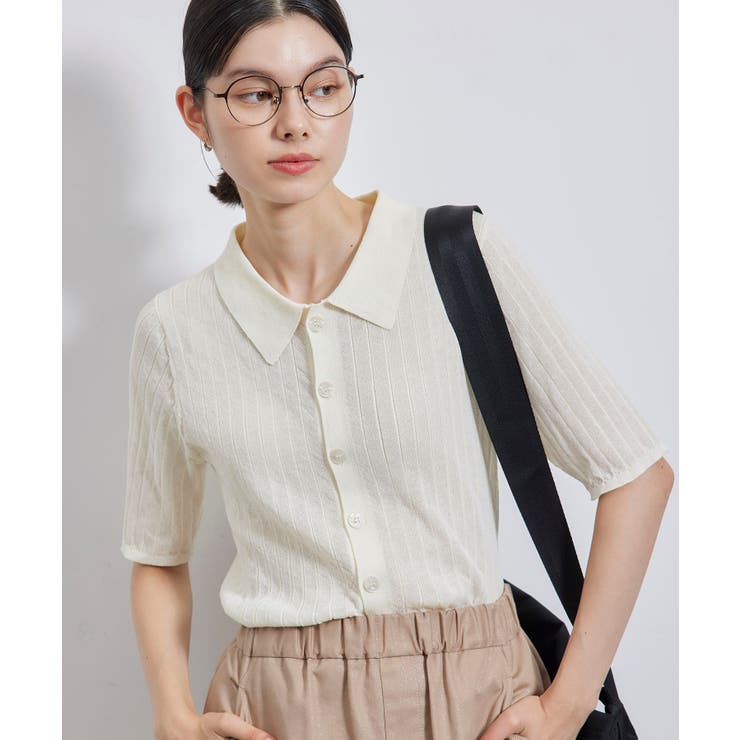 オフホワイト(15) | ハーフスリーブシアーポロニット | ROPE' PICNIC